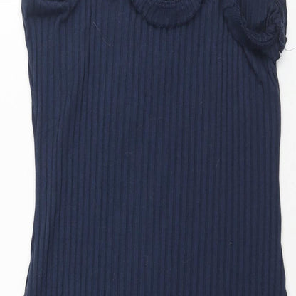 ASOS Womens Blue Polyester Shift Size 12 Square Neck Pullover - Ribbed Button Detail Frill