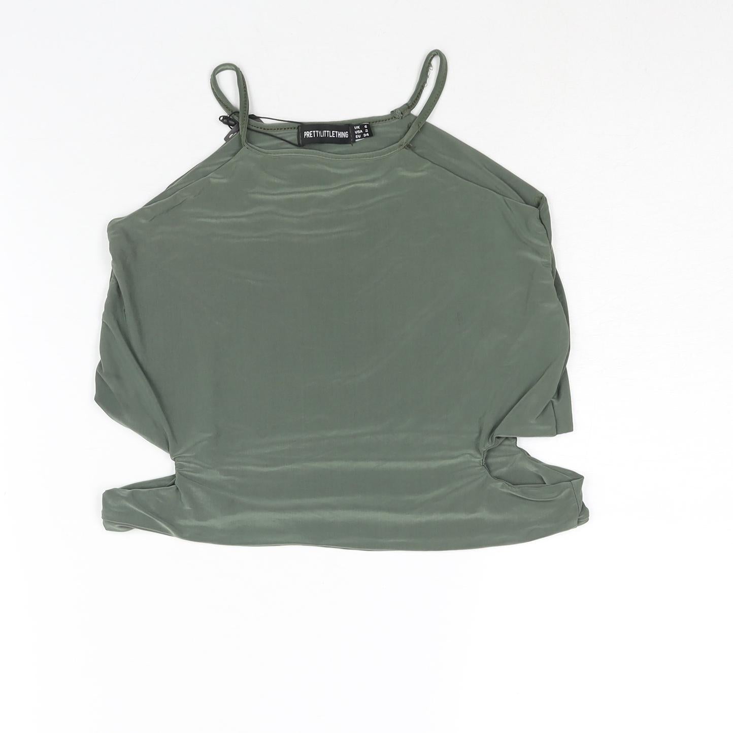 Womens UK Size 8 PRETTYLITTLETHING Green Camisole Blouse