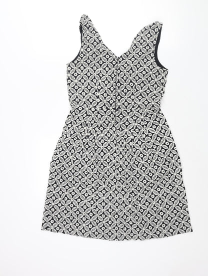 Monsoon Womens White Geometric Cotton A-Line Size 10 V-Neck Zip - Embroidered