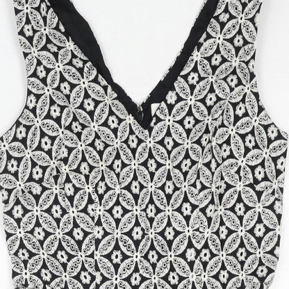 Monsoon Womens White Geometric Cotton A-Line Size 10 V-Neck Zip - Embroidered