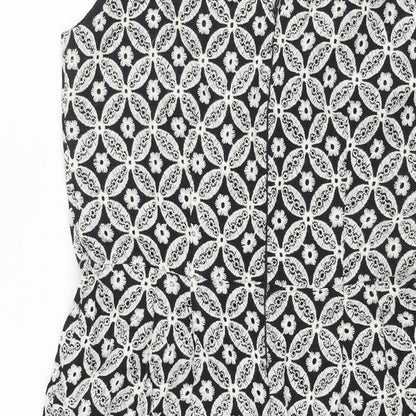 Monsoon Womens White Geometric Cotton A-Line Size 10 V-Neck Zip - Embroidered