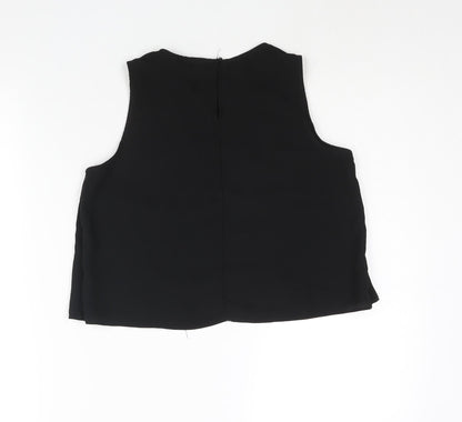 Miss Selfridge Womens Black Polyester Cropped Blouse Size 8 Round Neck - Lace Panel