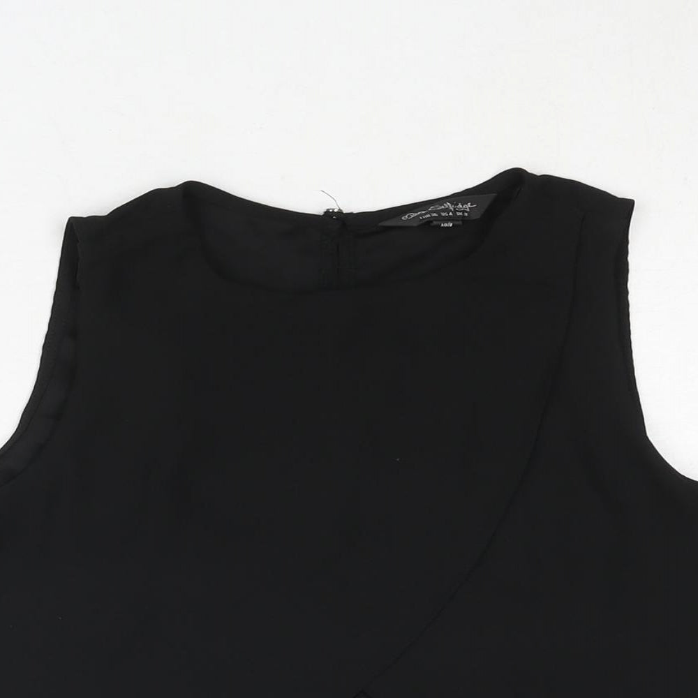 Miss Selfridge Womens Black Polyester Cropped Blouse Size 8 Round Neck - Lace Panel