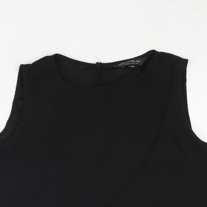 Miss Selfridge Womens Black Polyester Cropped Blouse Size 8 Round Neck - Lace Panel