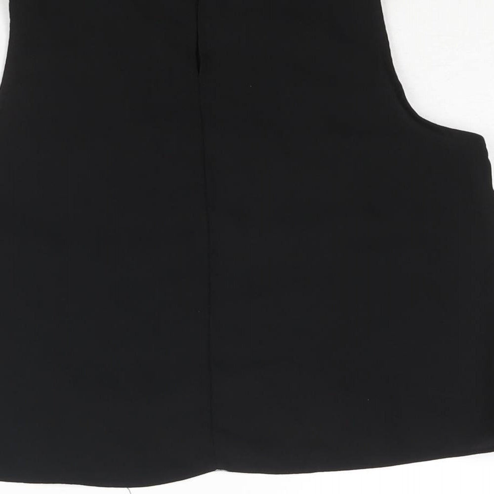 Miss Selfridge Womens Black Polyester Cropped Blouse Size 8 Round Neck - Lace Panel