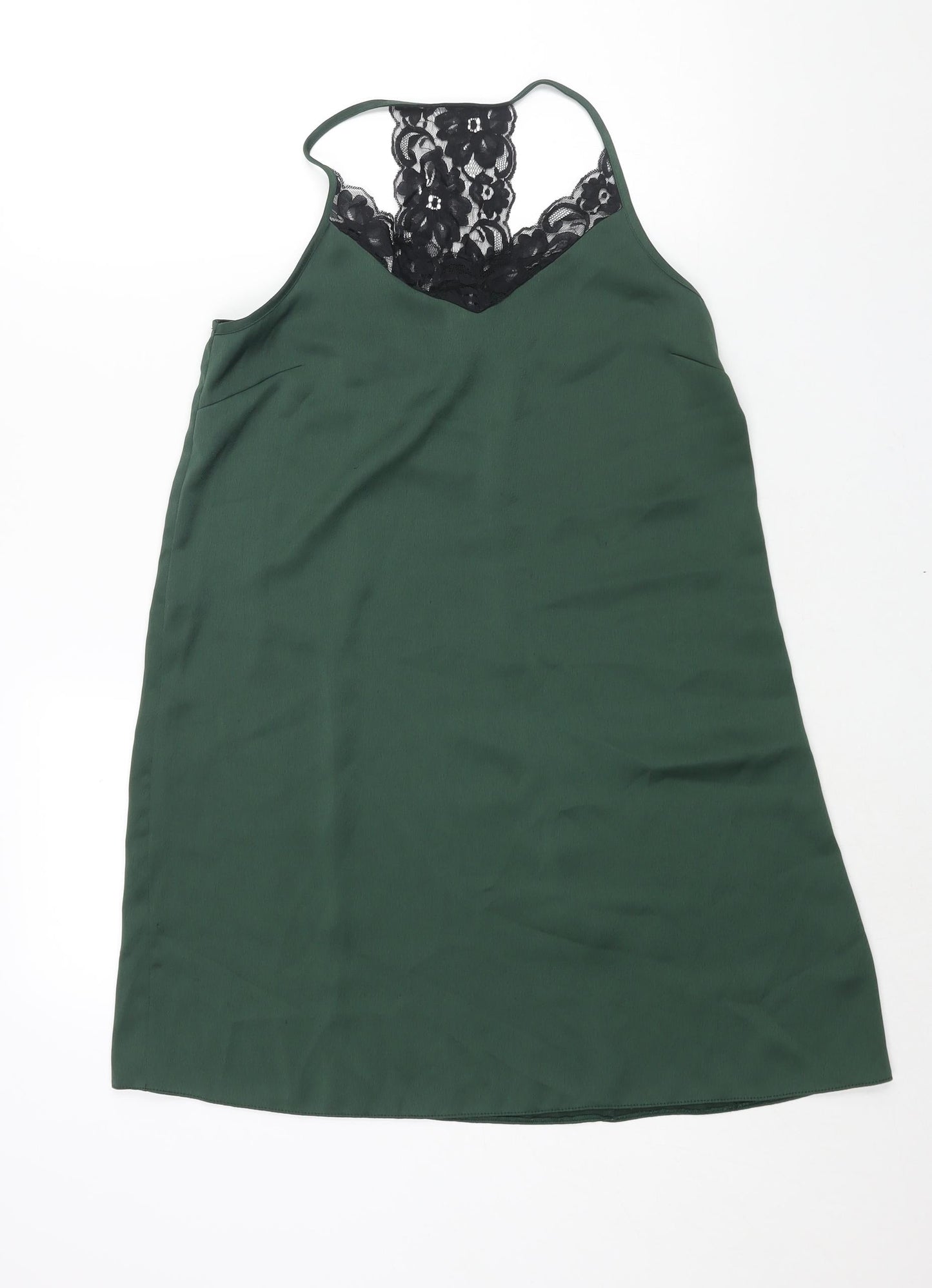 River Island Womens Green Polyester Shift Size 10 Scoop Neck Pullover - Lace Detail