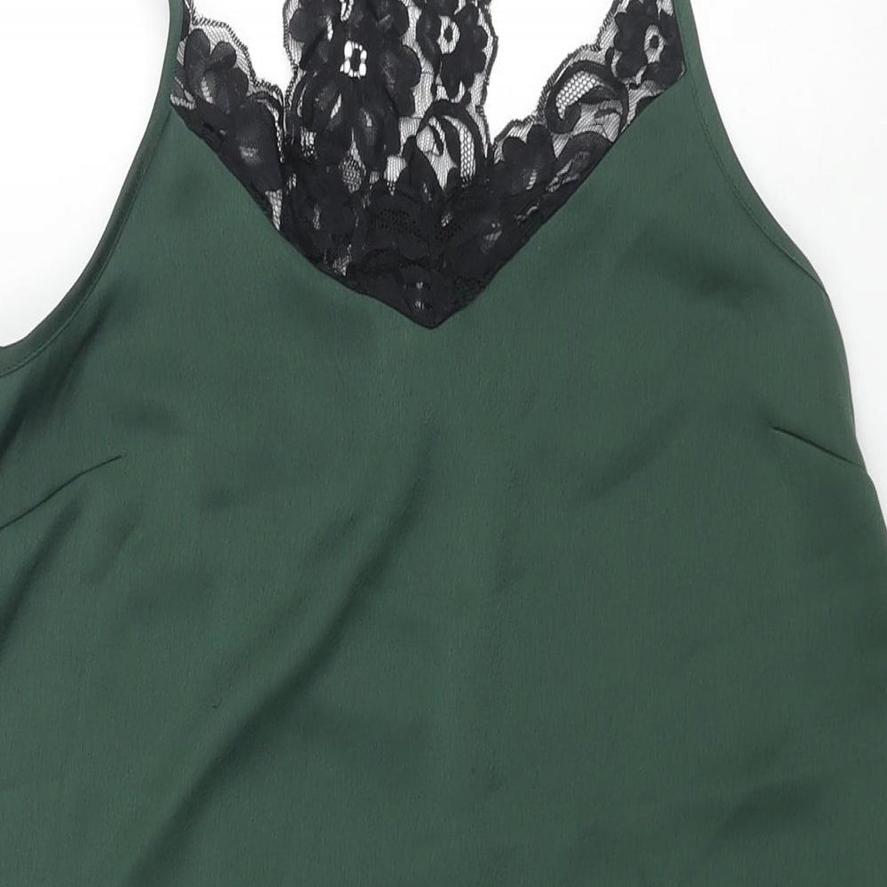 River Island Womens Green Polyester Shift Size 10 Scoop Neck Pullover - Lace Detail