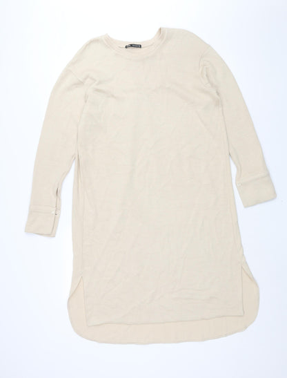 Zara Womens Beige Polyester Jumper Dress Size S Round Neck Pullover