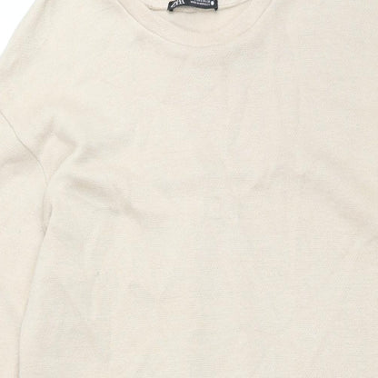 Zara Womens Beige Polyester Jumper Dress Size S Round Neck Pullover