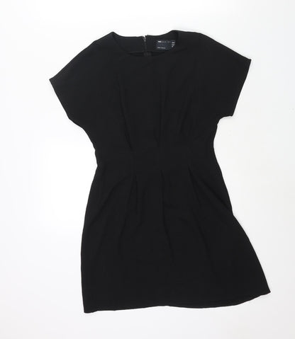 ASOS Womens Black Polyester A-Line Size 8 Round Neck Zip - Pleat Detail