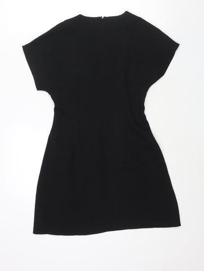 ASOS Womens Black Polyester A-Line Size 8 Round Neck Zip - Pleat Detail