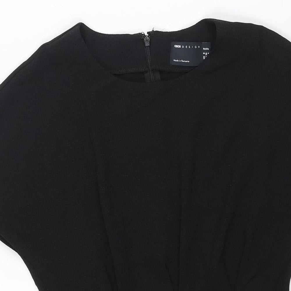 ASOS Womens Black Polyester A-Line Size 8 Round Neck Zip - Pleat Detail
