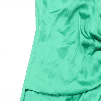 Pretty Lavish Womens Green Polyester Slip Dress Size 10 V-Neck Zip - Front Slit Rouched