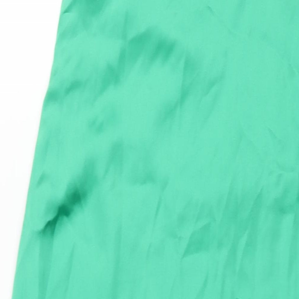 Pretty Lavish Womens Green Polyester Slip Dress Size 10 V-Neck Zip - Front Slit Rouched