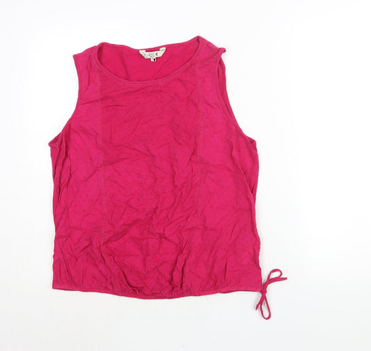 M&Co Womens Pink Cotton Camisole Blouse Size 14 Round Neck - Tie Detail Embroidered