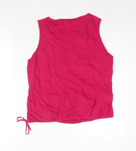 M&Co Womens Pink Cotton Camisole Blouse Size 14 Round Neck - Tie Detail Embroidered
