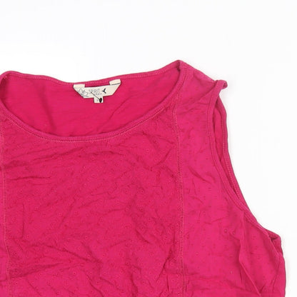 M&Co Womens Pink Cotton Camisole Blouse Size 14 Round Neck - Tie Detail Embroidered