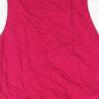 M&Co Womens Pink Cotton Camisole Blouse Size 14 Round Neck - Tie Detail Embroidered