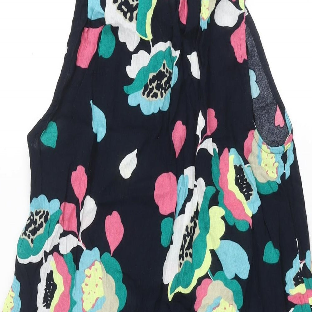 Marks and Spencer Womens Blue Floral Cotton A-Line Size 8 Round Neck Tie - Tassle Strap Lace Detail