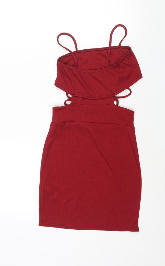 PRETTYLITTLETHING Womens Red Polyester Mini Size 6 Square Neck Pullover - Cut Out Detail