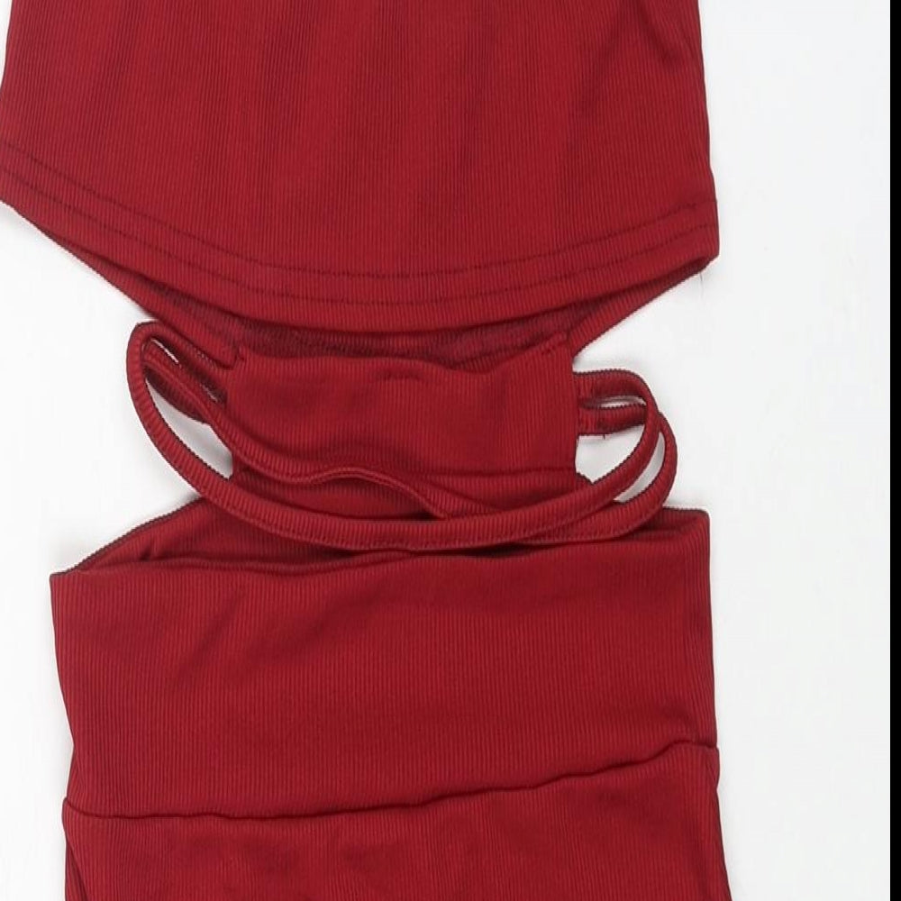PRETTYLITTLETHING Womens Red Polyester Mini Size 6 Square Neck Pullover - Cut Out Detail