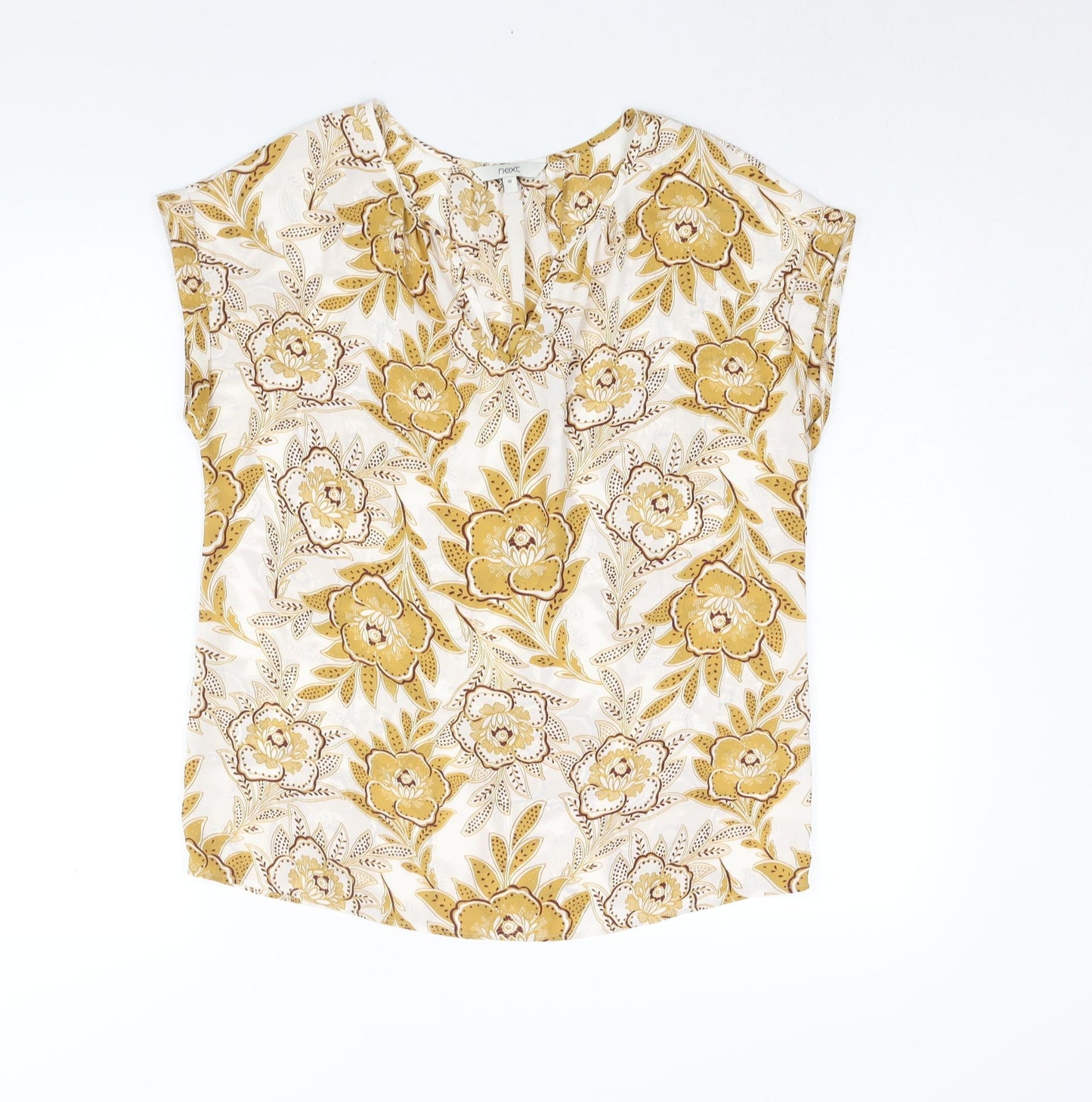 NEXT Womens Yellow Floral Polyester Basic Blouse Size 10 V-Neck