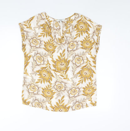 NEXT Womens Yellow Floral Polyester Basic Blouse Size 10 V-Neck