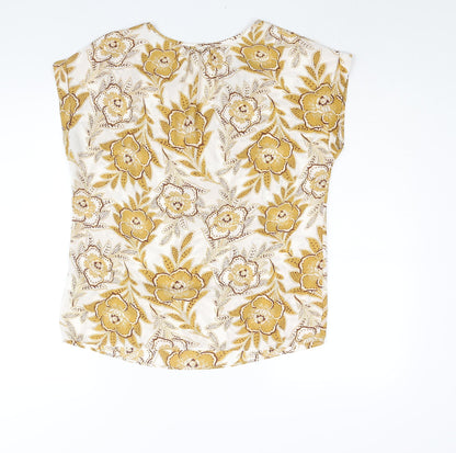 NEXT Womens Yellow Floral Polyester Basic Blouse Size 10 V-Neck