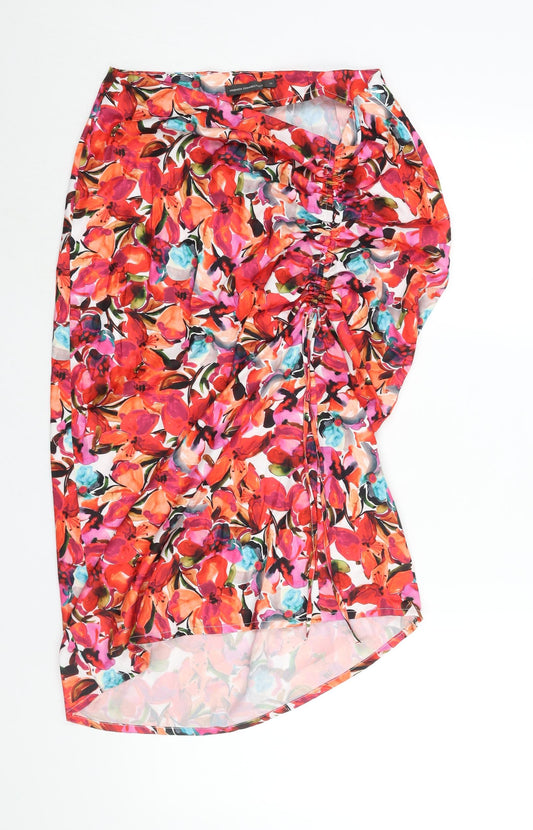 French Connection Womens Multicoloured Floral Polyester Straight & Pencil Skirt Size 10 Zip - Drawstring Detail