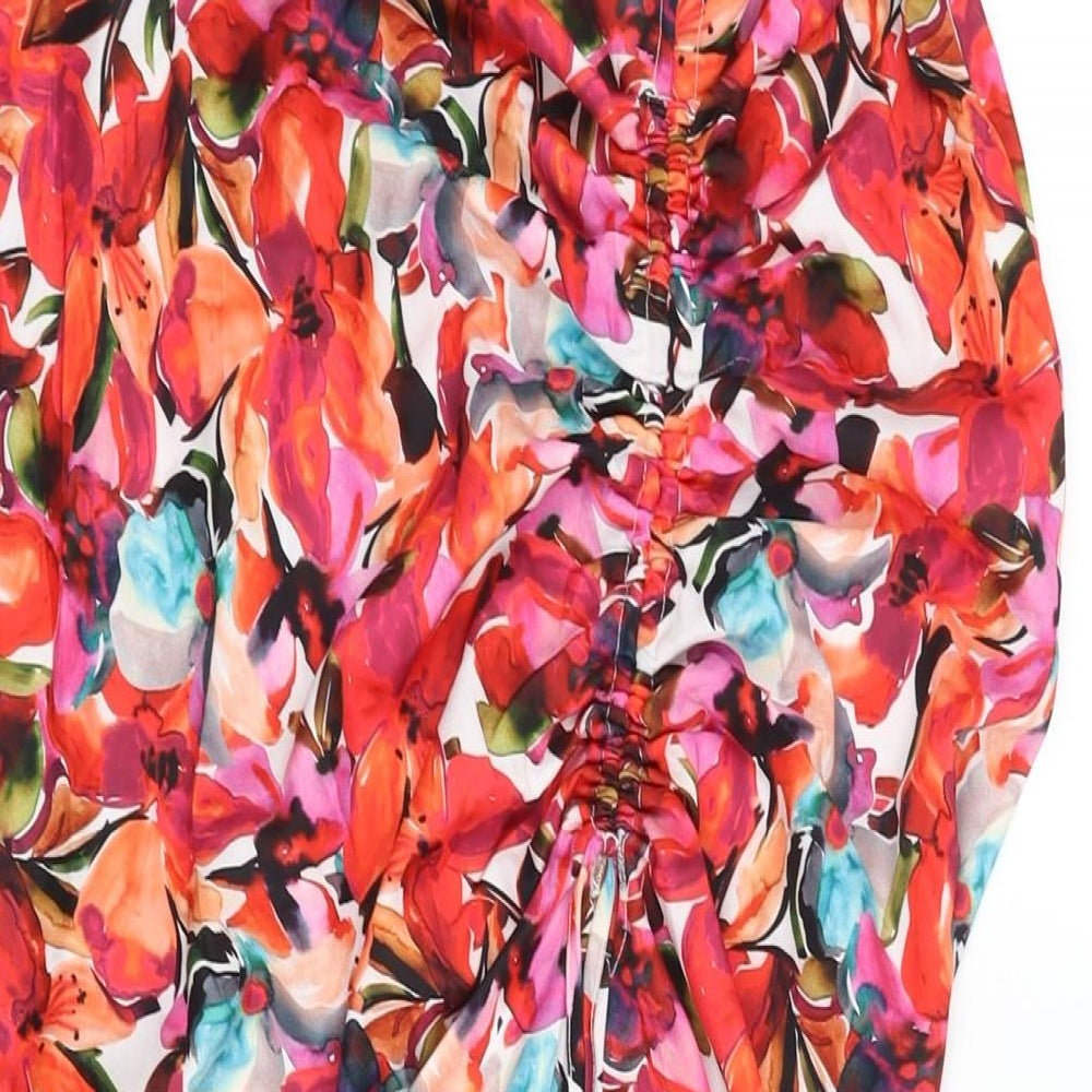 French Connection Womens Multicoloured Floral Polyester Straight & Pencil Skirt Size 10 Zip - Drawstring Detail