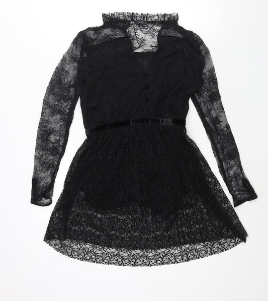 Zara Womens Black Viscose A-Line Size S V-Neck Button