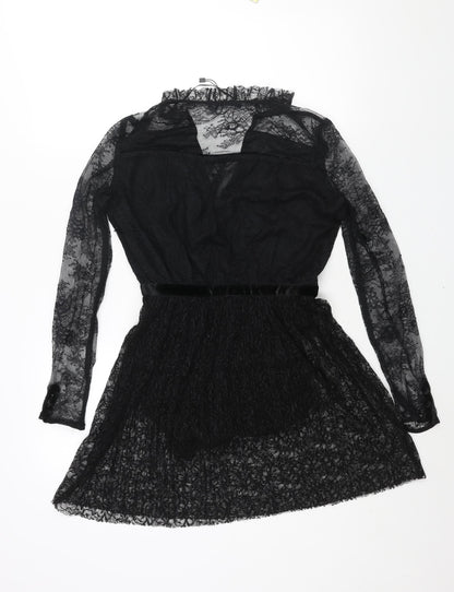 Zara Womens Black Viscose A-Line Size S V-Neck Button