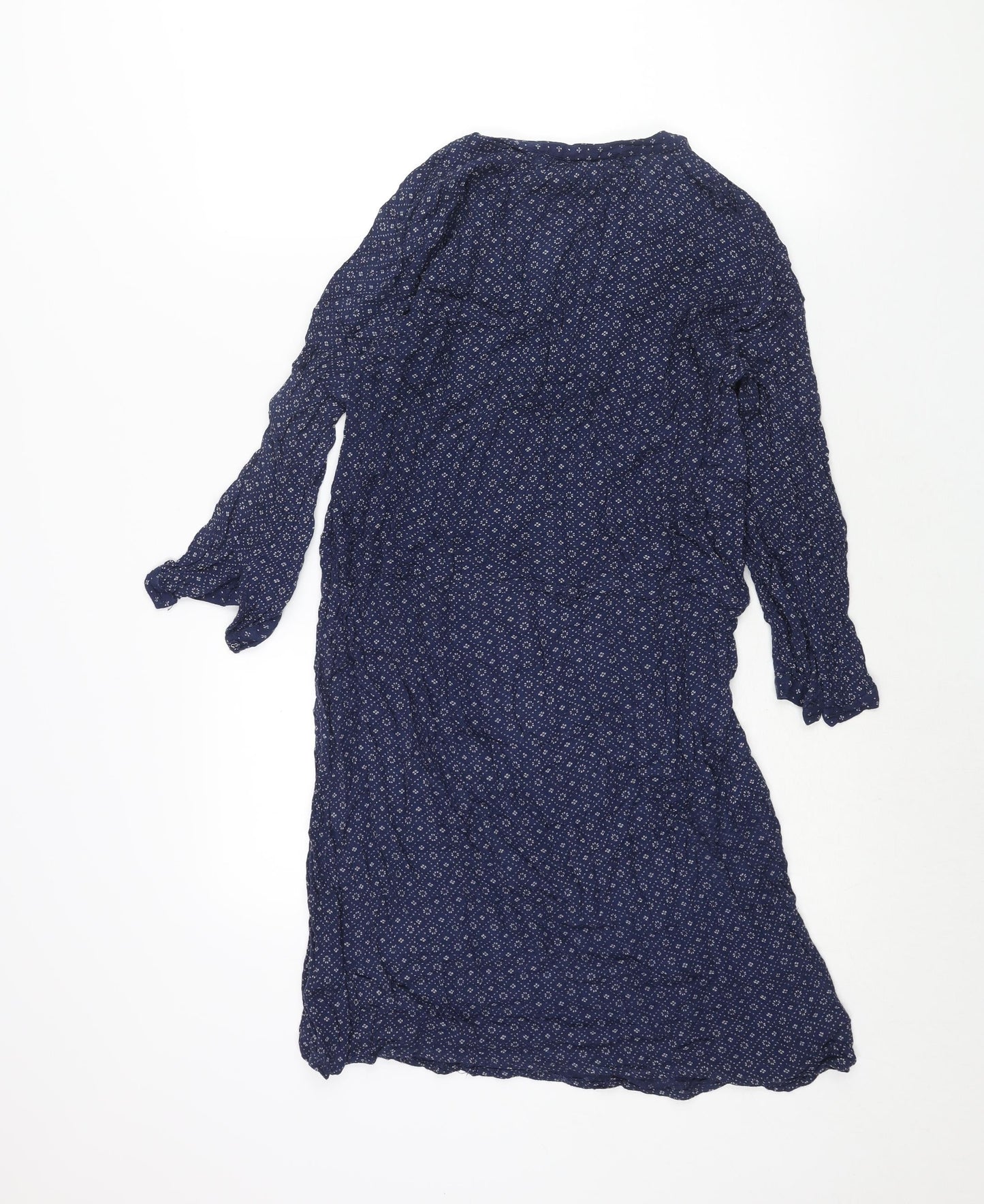 H&M Womens Blue Geometric Viscose Shift Size 10 V-Neck Button