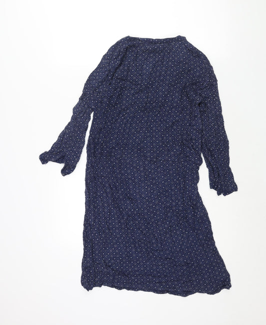 H&M Womens Blue Geometric Viscose Shift Size 10 V-Neck Button