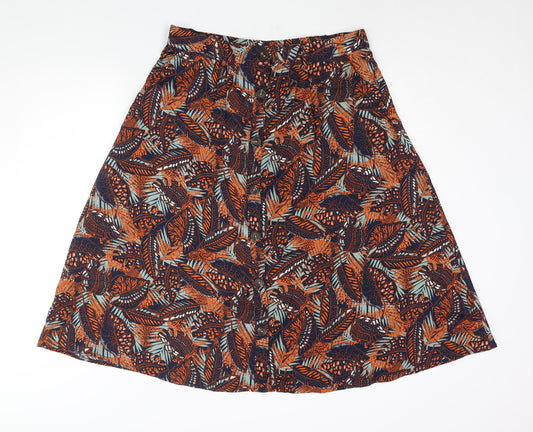 Damart Womens Multicoloured Geometric Polyester A-Line Skirt Size 20 Button - Leaf Print