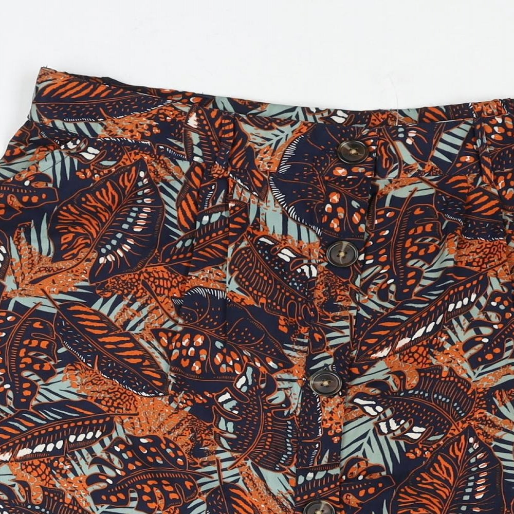 Damart Womens Multicoloured Geometric Polyester A-Line Skirt Size 20 Button - Leaf Print