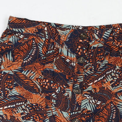 Damart Womens Multicoloured Geometric Polyester A-Line Skirt Size 20 Button - Leaf Print