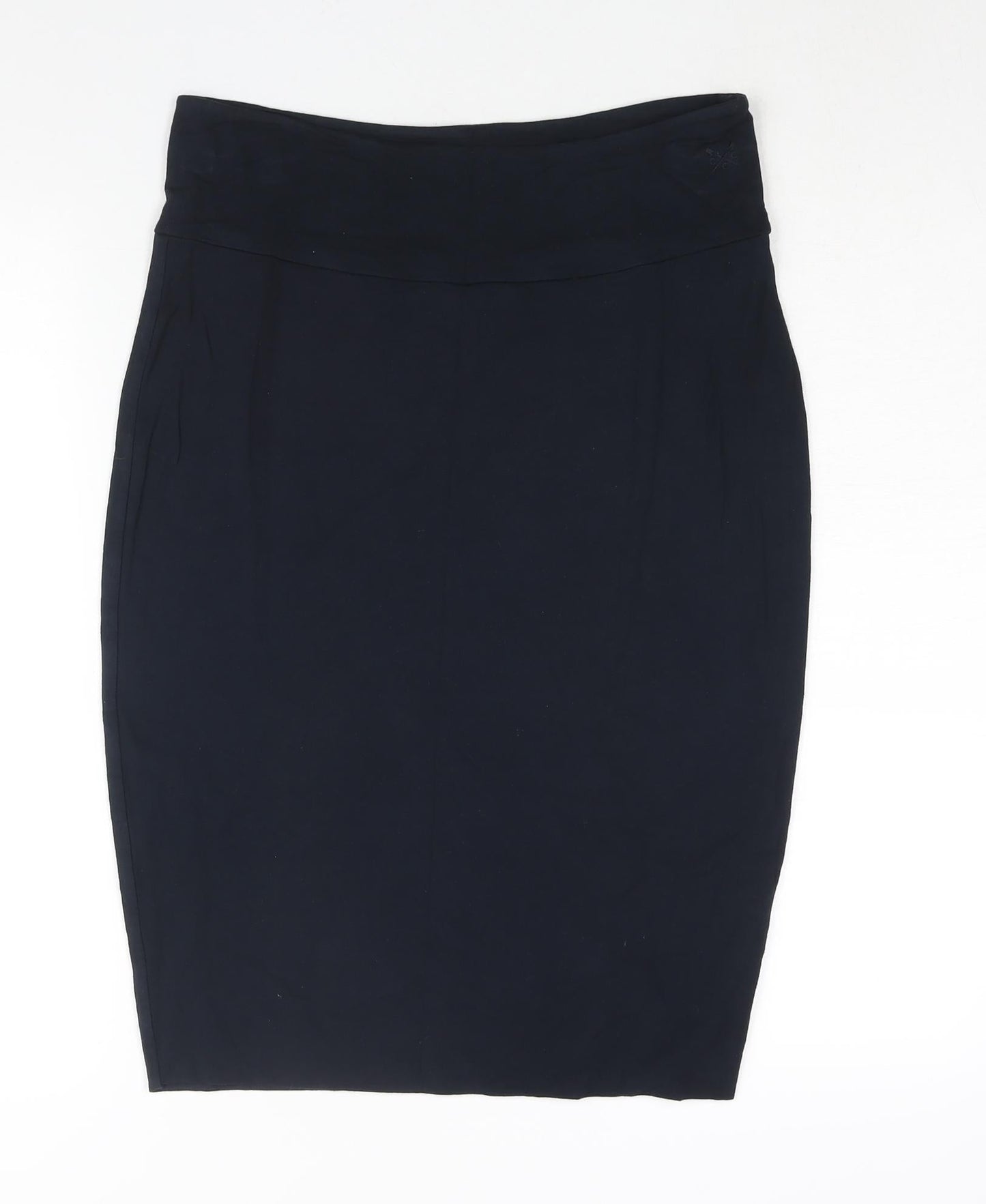 Crew Clothing Womens Blue Viscose Straight & Pencil Skirt Size 12 - Embroidered Logo