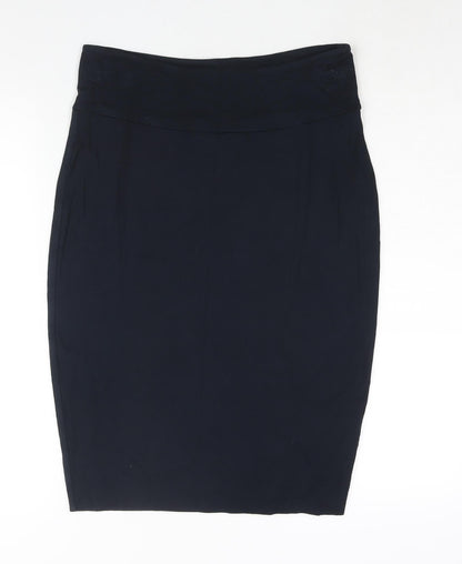 Crew Clothing Womens Blue Viscose Straight & Pencil Skirt Size 12 - Embroidered Logo