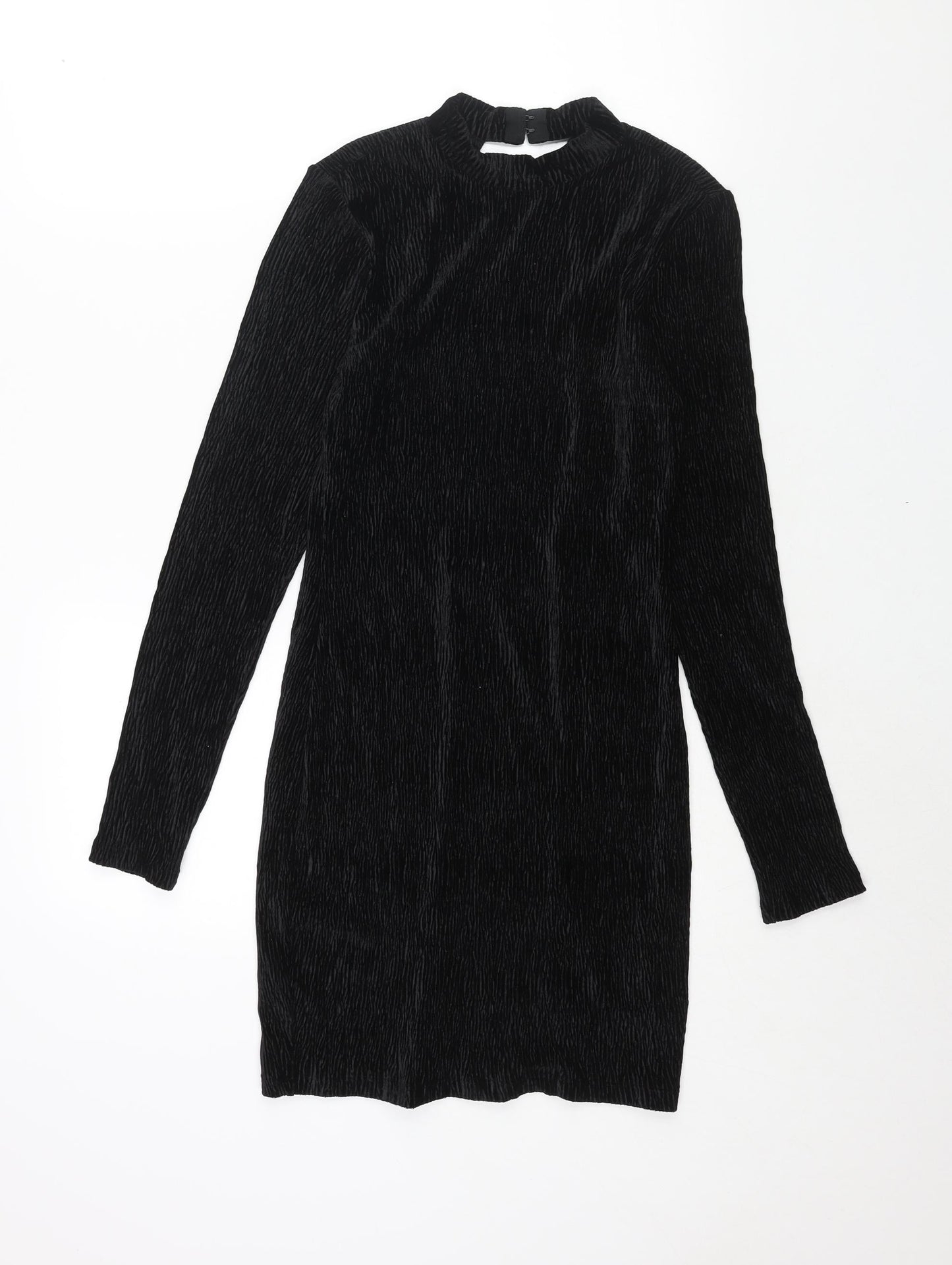 H&M Womens Black Polyester Bodycon Size XS Mock Neck Hook & Eye - Open Back