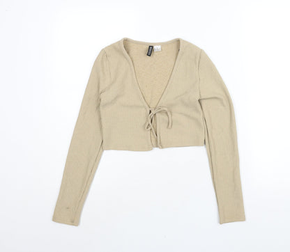 Divided by H&M Womens Beige Polyester Cropped Blouse Size XS Round Neck