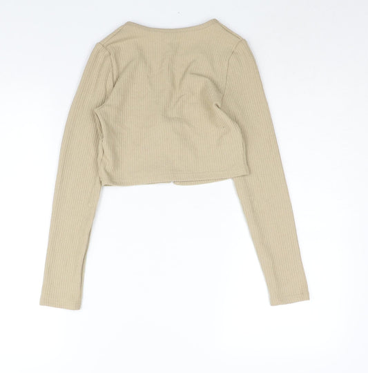 Divided by H&M Womens Beige Polyester Cropped Blouse Size XS Round Neck