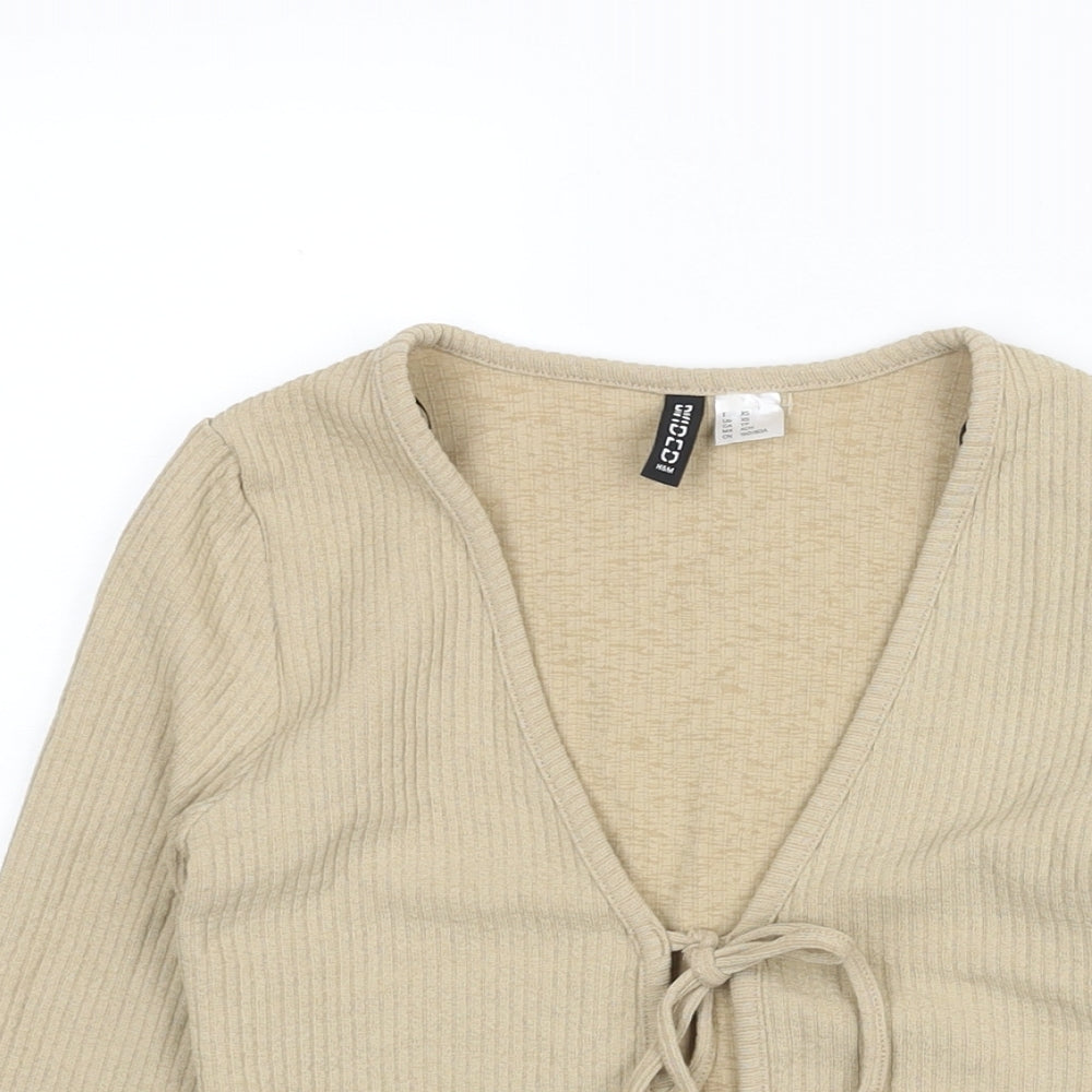 Divided by H&M Womens Beige Polyester Cropped Blouse Size XS Round Neck