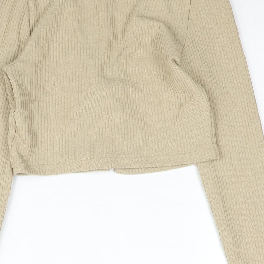 Divided by H&M Womens Beige Polyester Cropped Blouse Size XS Round Neck