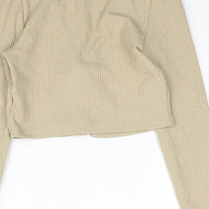 Divided by H&M Womens Beige Polyester Cropped Blouse Size XS Round Neck