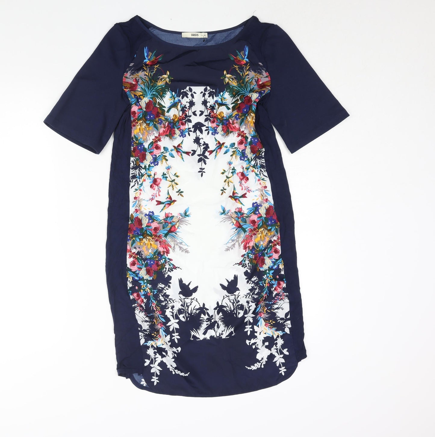 Oasis Womens Blue Polyester Shift Size XS Round Neck Pullover - Floral Planel