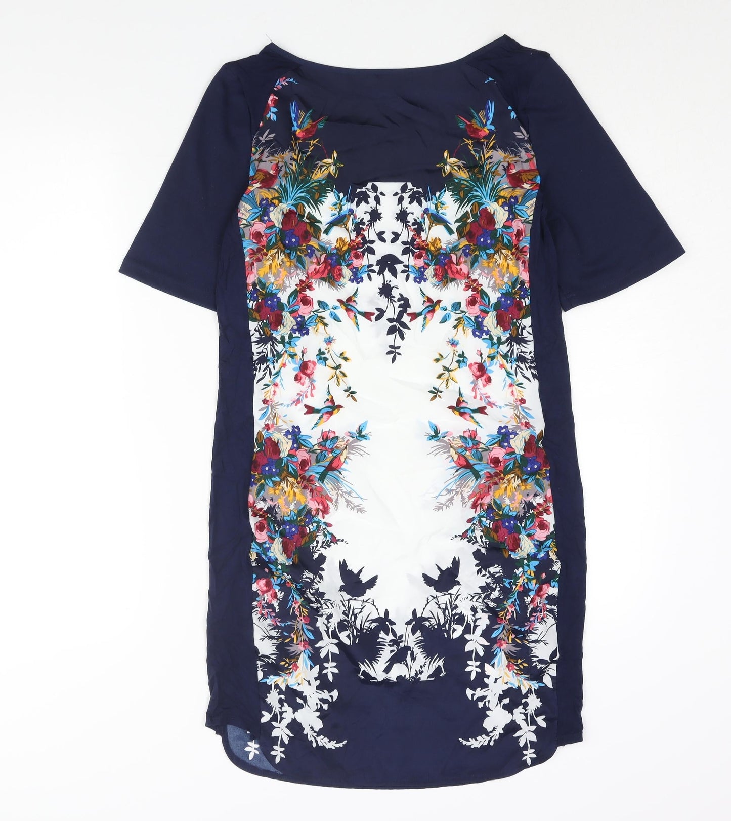 Oasis Womens Blue Polyester Shift Size XS Round Neck Pullover - Floral Planel