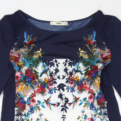 Oasis Womens Blue Polyester Shift Size XS Round Neck Pullover - Floral Planel