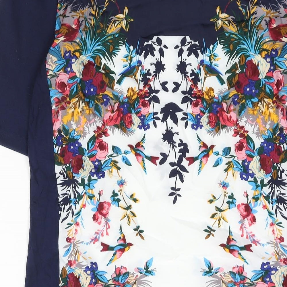 Oasis Womens Blue Polyester Shift Size XS Round Neck Pullover - Floral Planel