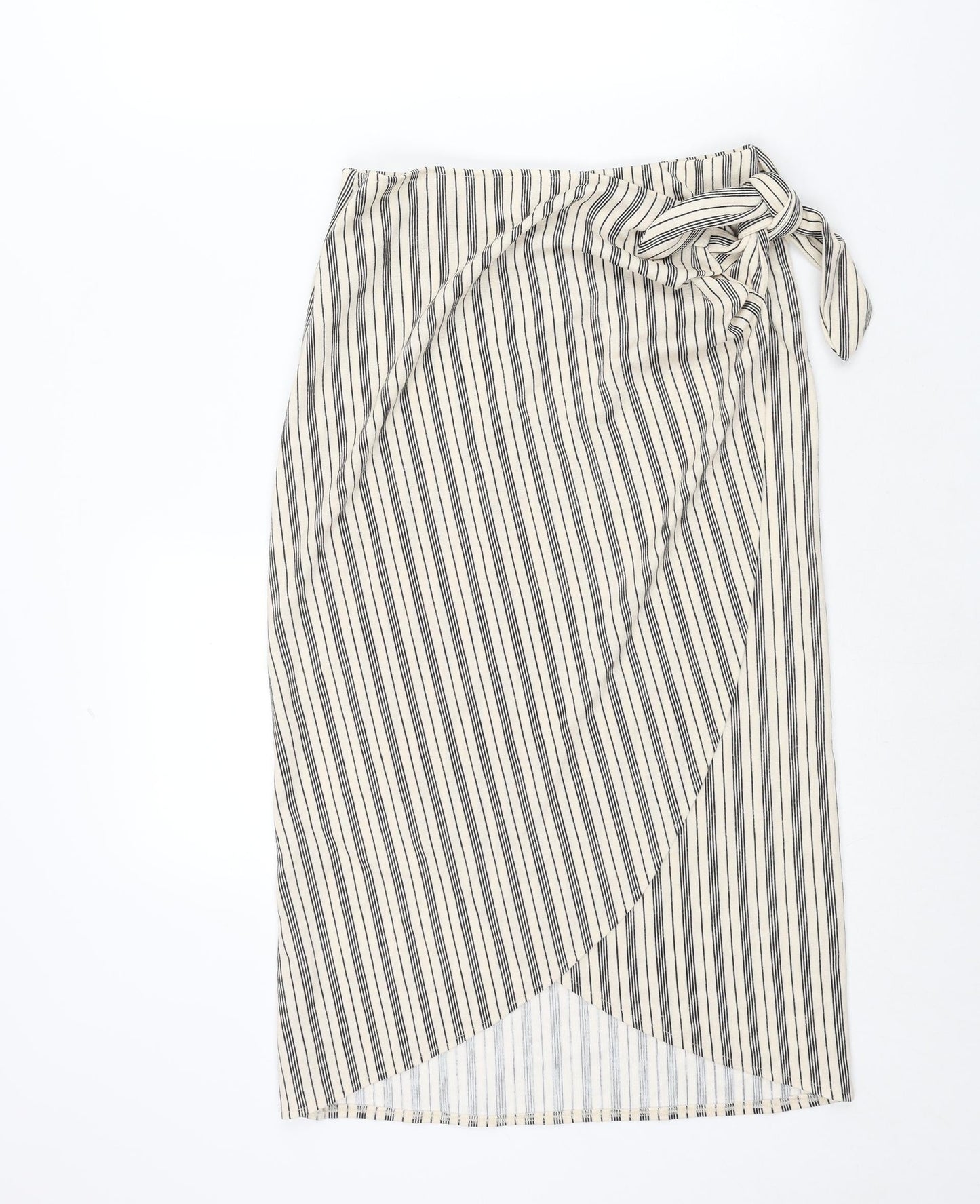H&M Womens Ivory Striped Polyester Wrap Skirt Size S Tie